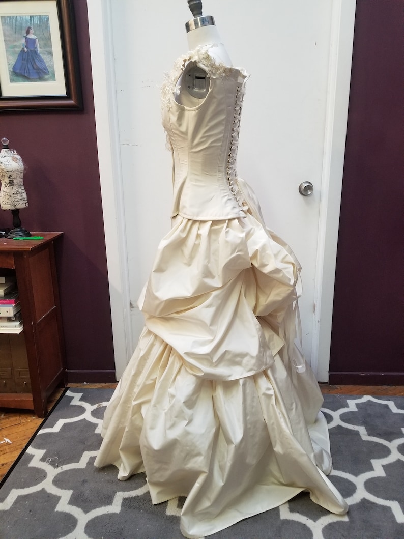 Alternative Wedding Dress Unique Victorian Bustle Gown Cream Steampunk Corset Off the Shoulder Custom to Any Size image 8