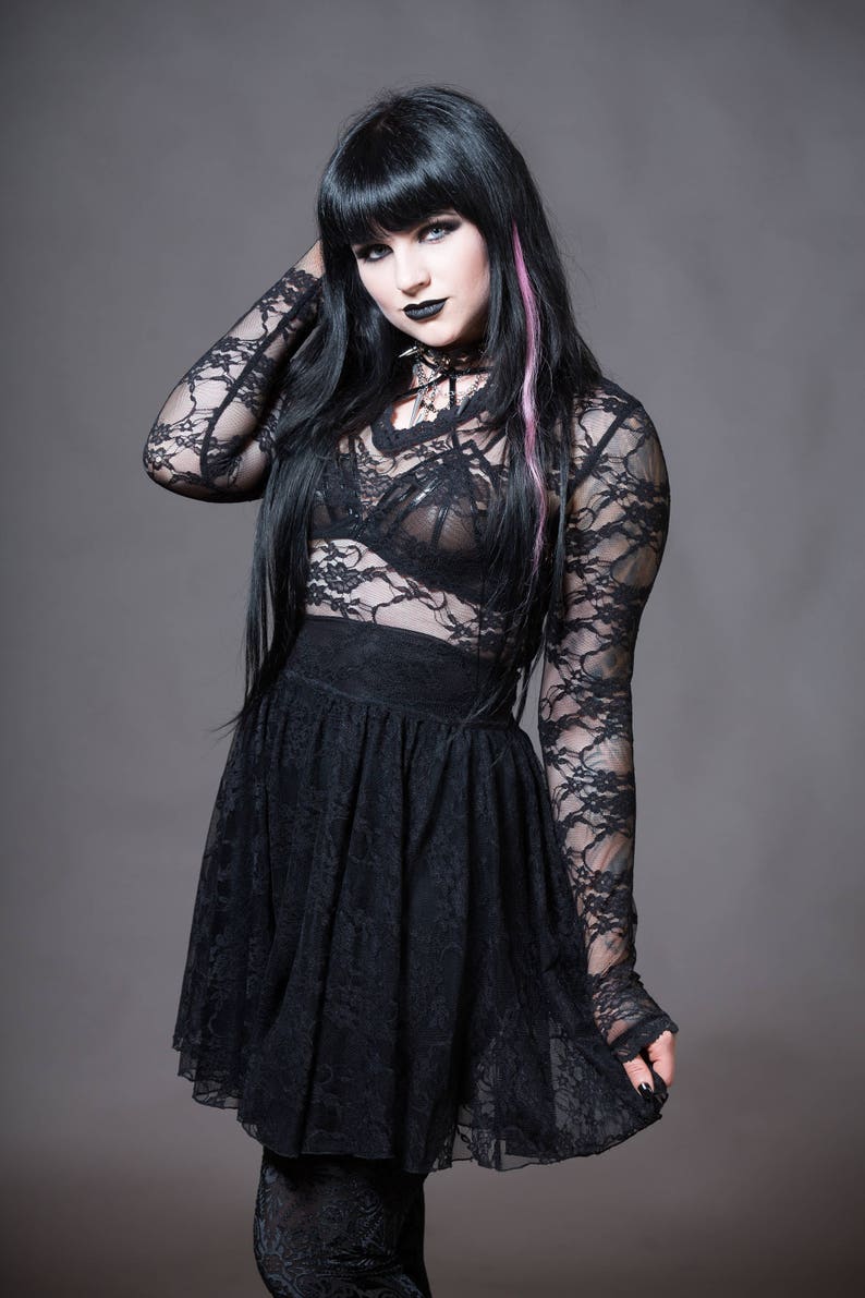 Black Lace Gothic Skater Dress Vampire Nu Goth Sheer Witchy | Etsy