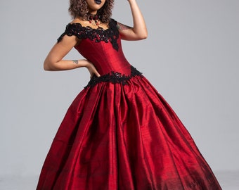 Red Black Ombre Wedding Dress Fae Queen Mab Fairy Costume Alternative Gown Gothic Vampire Masquerade Ensemble Custom to Order