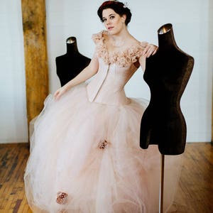 SAMPLE SALE Blush Wedding Dress Pink Fantasy Ball Gown Whimsical Fairy Tulle Skirt Corset Dress Size Medium Dress 12-16 image 9