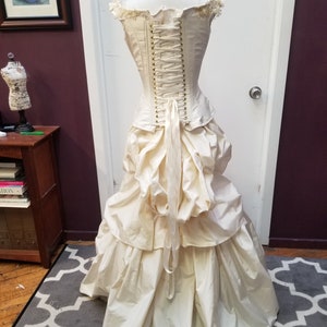 Alternative Wedding Dress Unique Victorian Bustle Gown Cream Steampunk Corset Off the Shoulder Custom to Any Size image 9