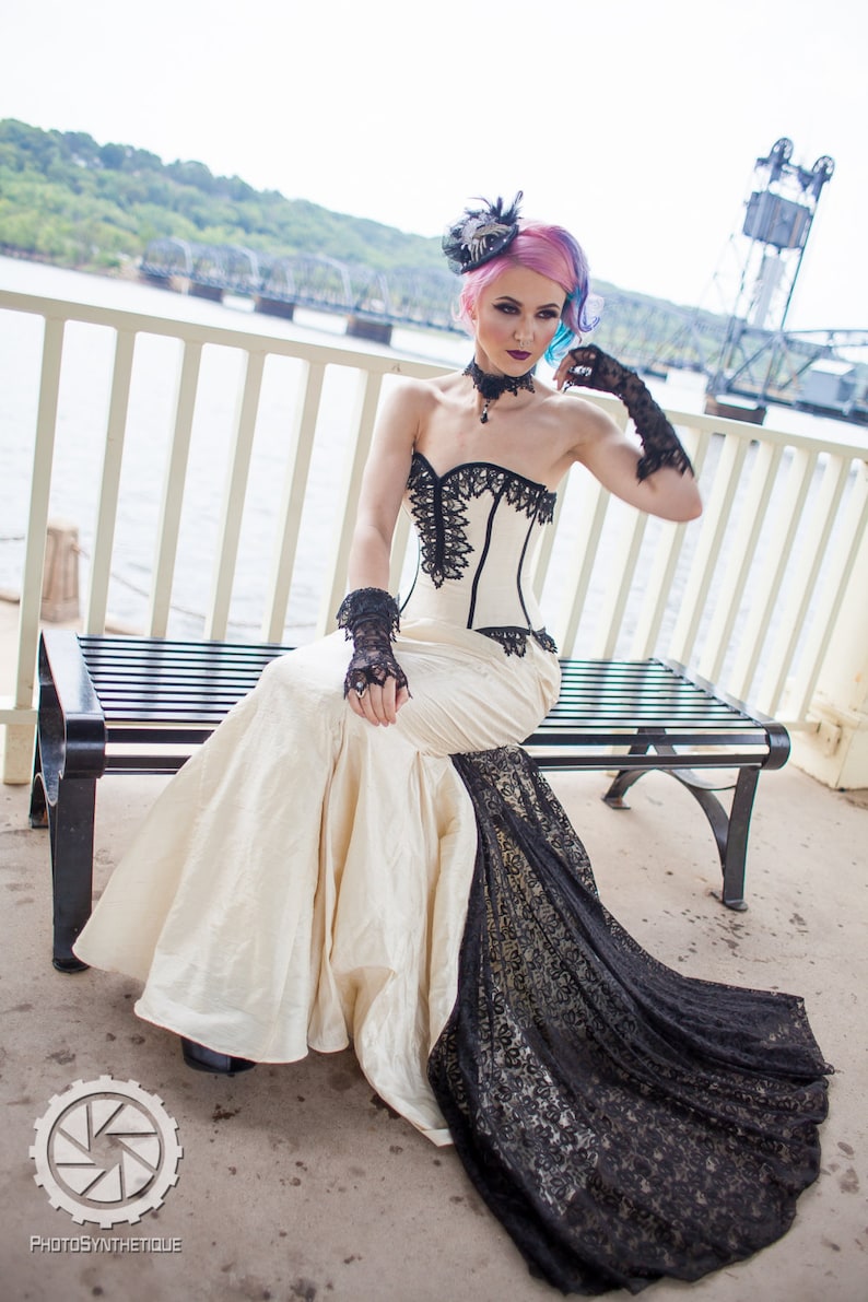 Mermaid Wedding Dress Goth Bridal Gown Unique Gothic Corset Steampunk Couture Dark Dance Custom to Order Petite to Plus Size image 2