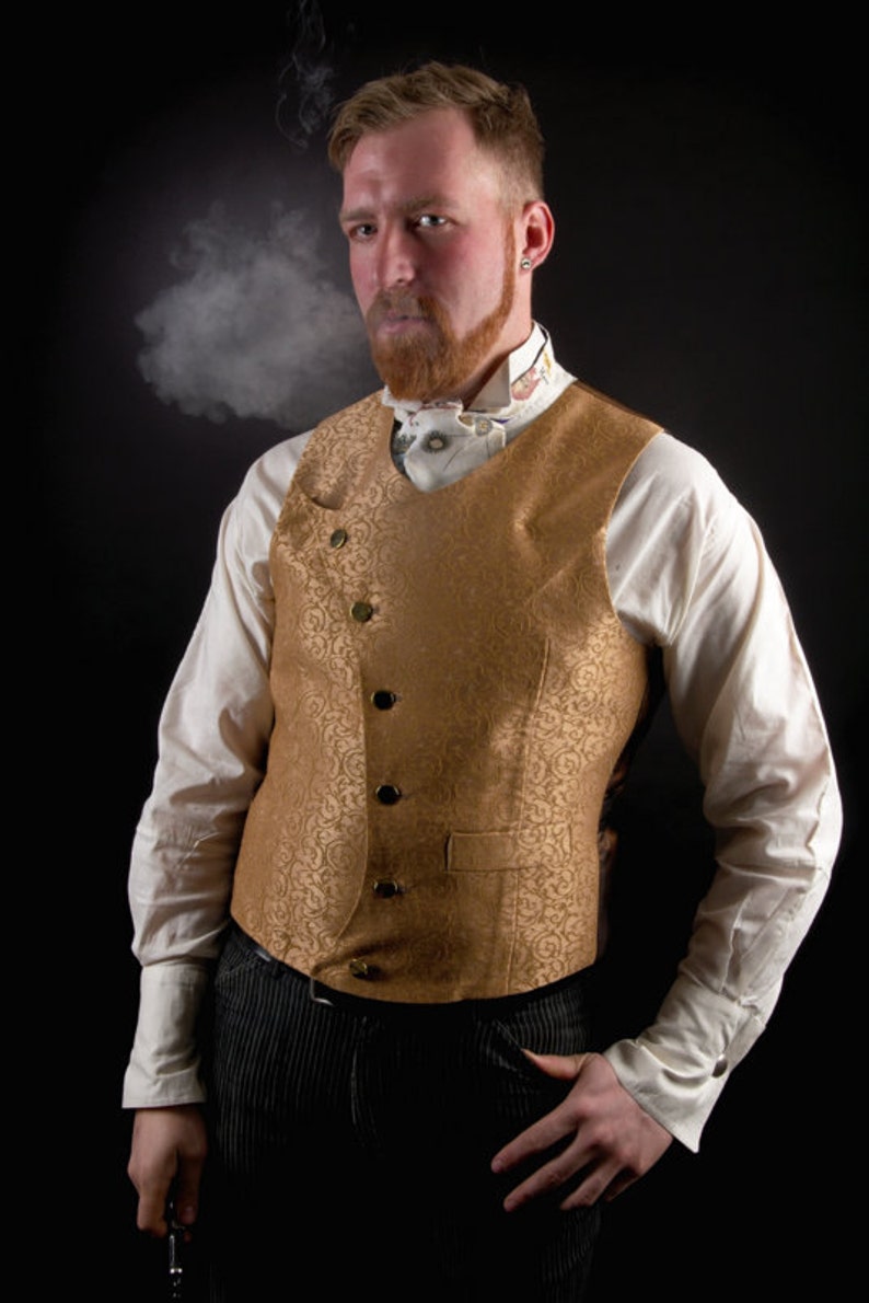 Steampunk Vest Mens Waistcoat Asymmetrical Vest Gold Victorian Etsy