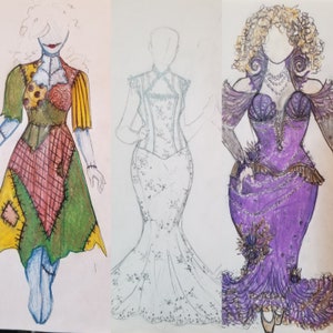Aangepaste trouwjurk design mode schets of aangepaste cosplay mode illustratie voor Steampunk gotische kleding afbeelding 4