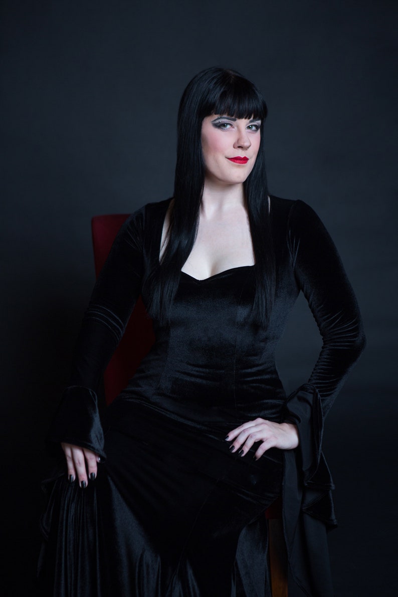 Morticia Addams Costume Black Velvet Dress Sexy Adult Etsy
