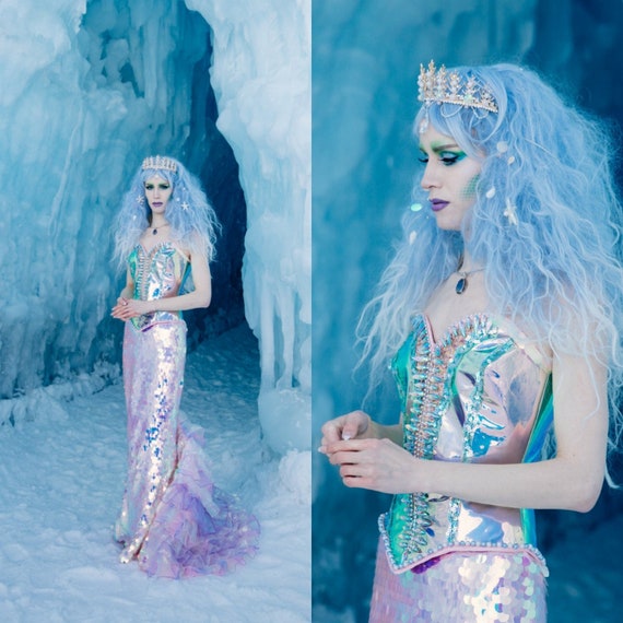 Holographic Mermaid Kostum Marchen Hochzeitskleid Drag Queen Etsy