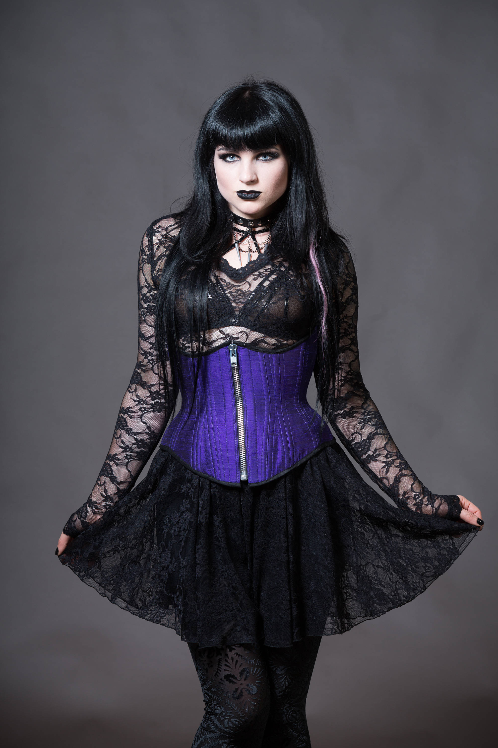 Purple Satin Black Handmade Sequins Burlesque Corset Mardi Gras Overbust  Gothic