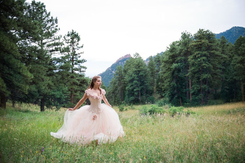 Pink Fairy Wedding Dress Blush Ball Gown Off the Shoulder Unique Corset Alternative Tulle Skirt Fantasy Petite to Plus Size Custom image 7