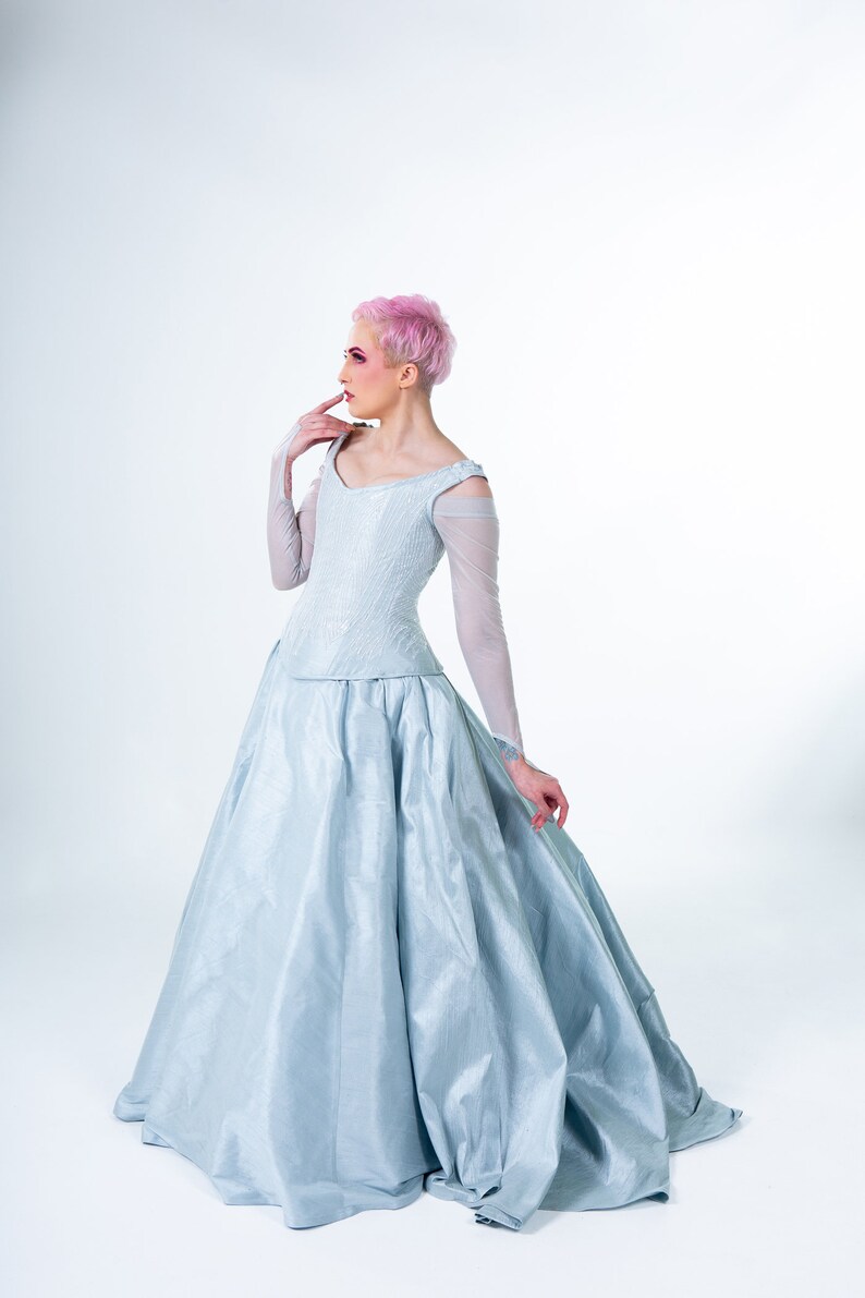 Winter Queen Wedding Dress Ice Wedding Corseted Bridal Gown in Pale Blue Custom to Order Petite to Plus image 1