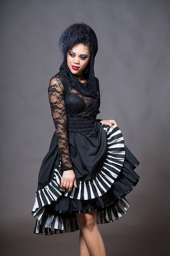 Witchy Kleding Black Cotton Rok Gothic Lolita - Etsy België