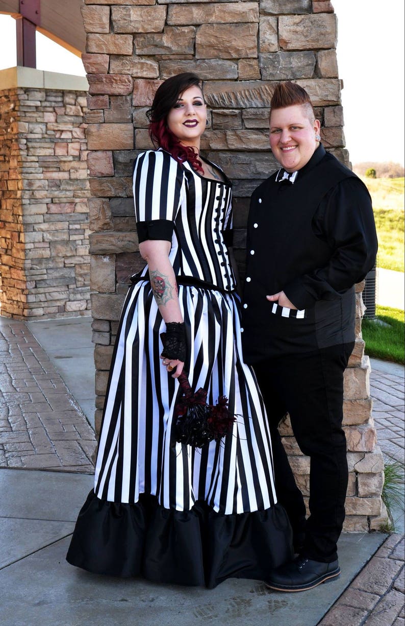 Tim Burton Gothic Wedding Dress Jack Skellington Black Stripe Victorian Steampunk Costume Corset Dress Night Circus Dress image 5