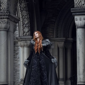 Goth Viking Queen Wedding Dress With Sleeves Unique Faux Fur Trimmed ...