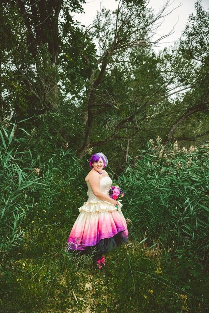 Ombre Wedding Dress Woodland Fairy Costume Alternative High Low Dress Unique Pink Purple Short Gown Custom to Order image 5