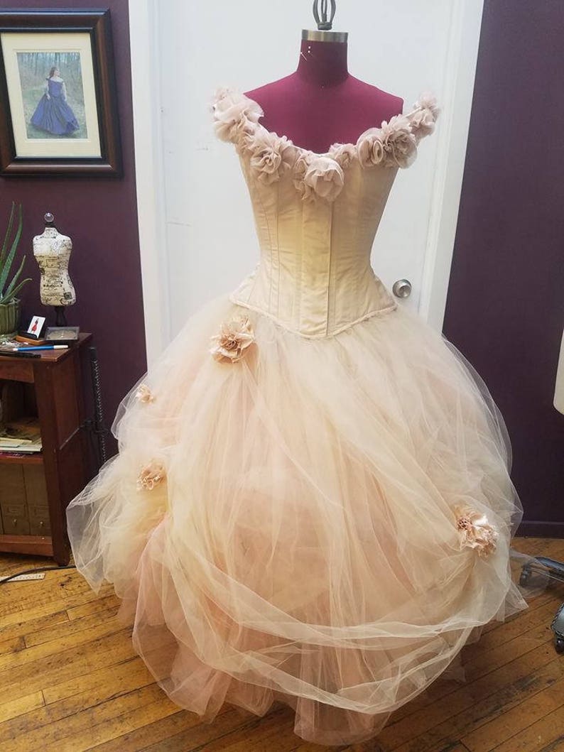 Pink Fairy Wedding Dress Blush Ball Gown Off the Shoulder Unique Corset Alternative Tulle Skirt Fantasy Petite to Plus Size Custom image 10