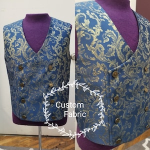 Double Breasted Victorian Vest Steampunk Waistcoat Blue Gold Renissance Costume Petite to Plus size Custom to your size