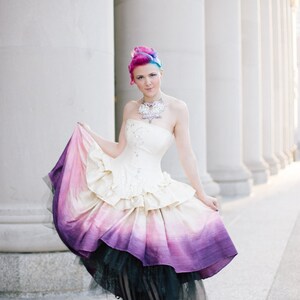 white purple ombre dress White to Purple Ombre Organza V-cut Satin Ball Gown