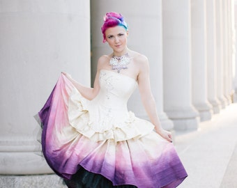 Ombre Wedding Dress Woodland Fairy High Low Dress  Pink Purple Short Gown (12 Month Make Time) Custom to Order