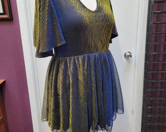 Metallic Color Shirt Skater Dress V Neckline with Short Flutter Sleeve Party Dress Petite to Plus Size Custom to Order