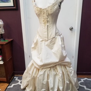 Alternative Wedding Dress Unique Victorian Bustle Gown Cream Steampunk Corset Off the Shoulder Custom to Any Size image 7