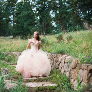 SAMPLE SALE Blush Wedding Dress Pink Fantasy Ball Gown Whimsical Fairy Tulle Skirt Corset Dress Size Medium Dress 12-16 image 6