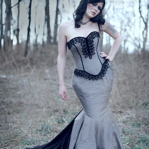 Mermaid Wedding Dress Goth Bridal Gown Unique Gothic Corset Steampunk Couture Dark Dance Custom to Order Petite to Plus Size image 5