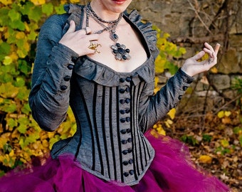 Steampunk Corset Jacket - Gothic Victorian Wedding- Renaissance Pirate Outfit - "Juliet Style" Custom to your size