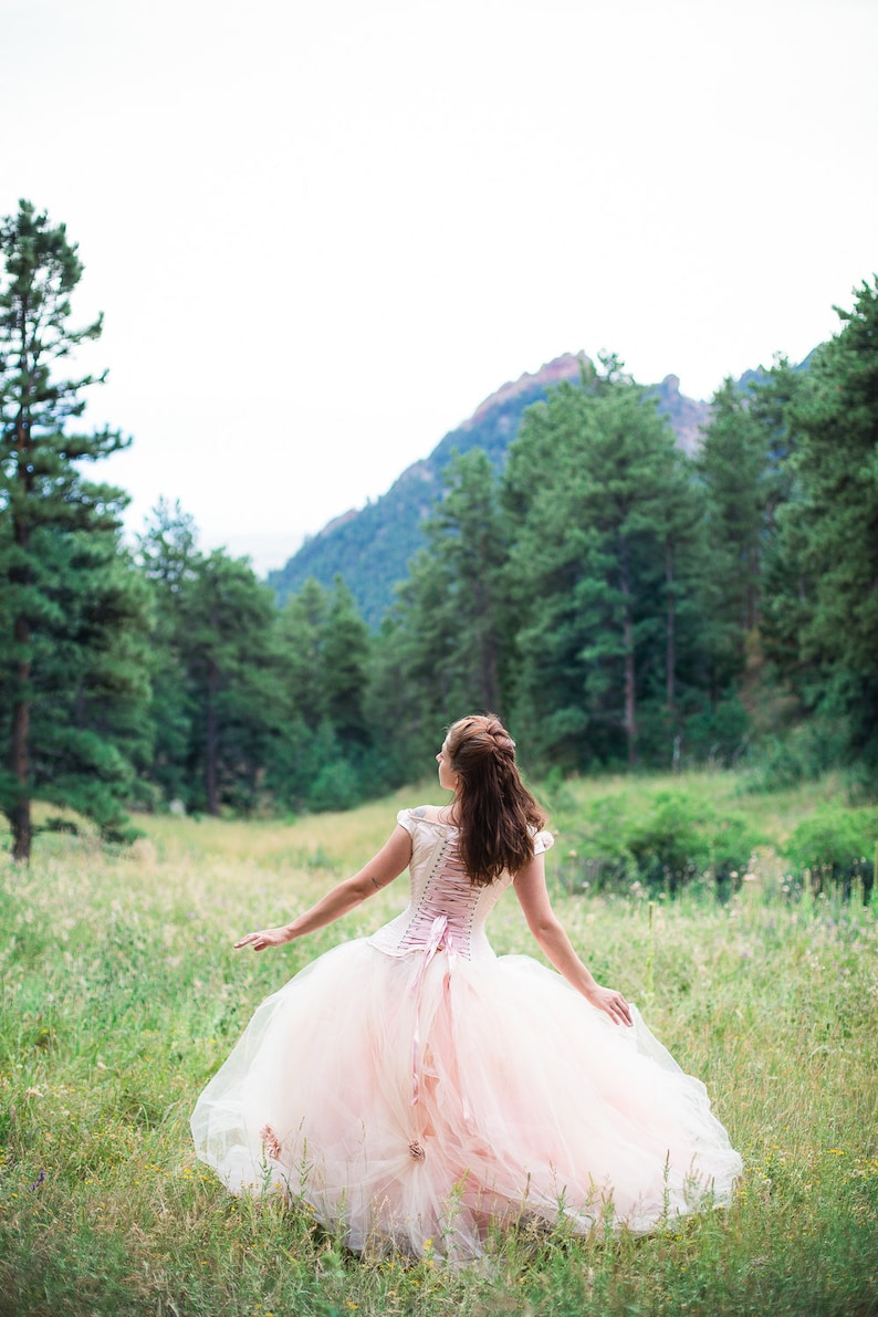 SAMPLE SALE Blush Wedding Dress Pink Fantasy Ball Gown Whimsical Fairy Tulle Skirt Corset Dress Size Medium Dress 12-16 image 5