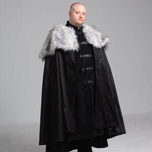 Viking Mantle Faux Fur and Silk Cape Costume Grey and Black Renissance Game of Thrones Cosplay Halloween Custom to Order Custom Color image 7