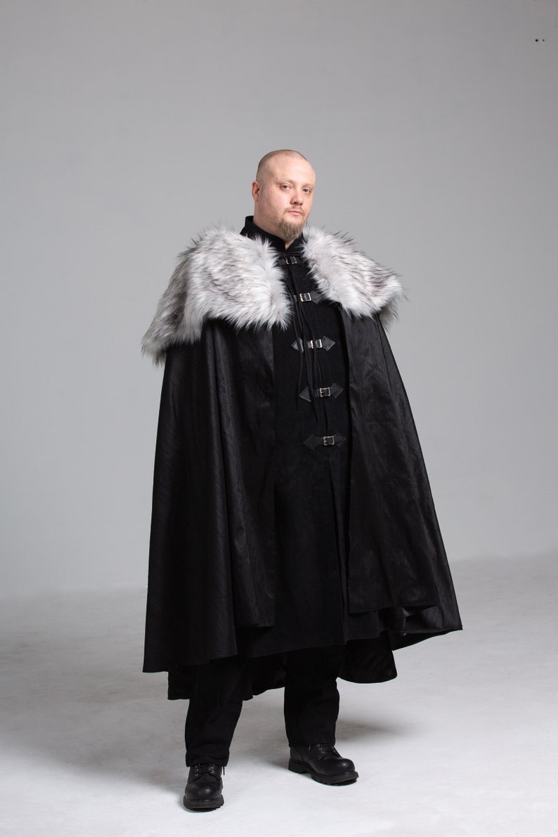 Viking Mantle Faux Fur and Silk Cape Costume Grey and Black Renissance Game of Thrones Cosplay Halloween Custom to Order Custom Color image 7