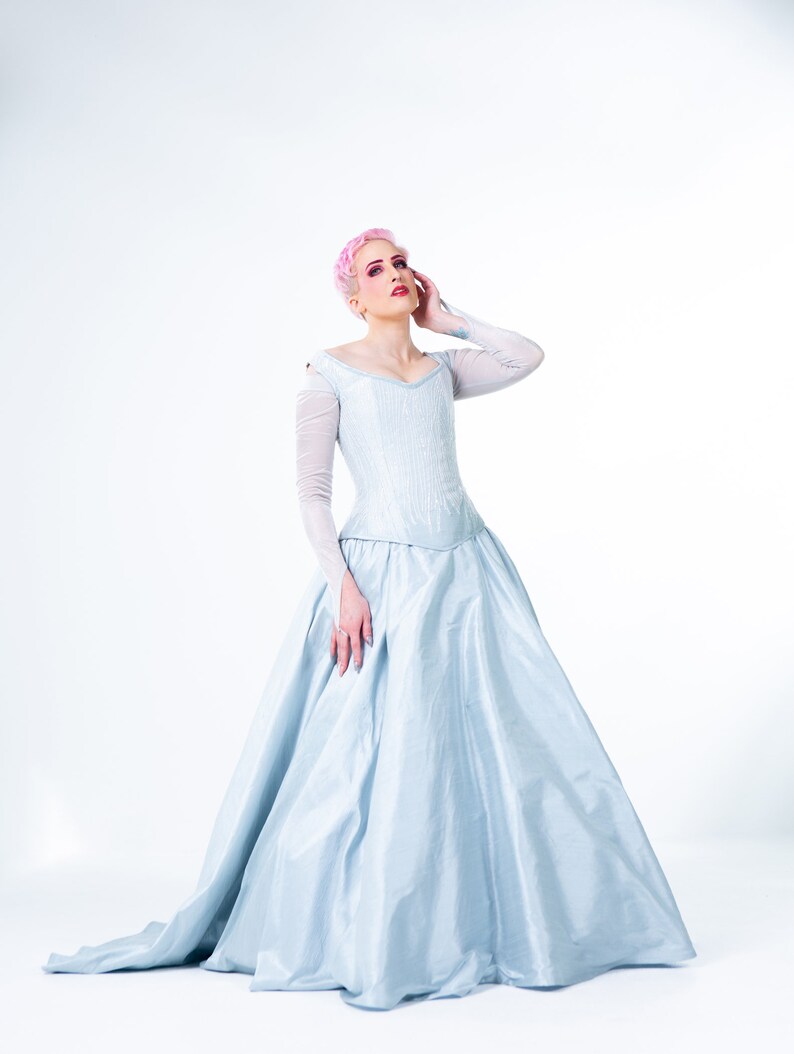 Winter Queen Wedding Dress Ice Wedding Corseted Bridal Gown in Pale Blue Custom to Order Petite to Plus image 3