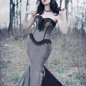 Mermaid Wedding Dress Goth Bridal Gown Unique Gothic Corset Steampunk Couture Dark Dance Custom to Order Petite to Plus Size image 6