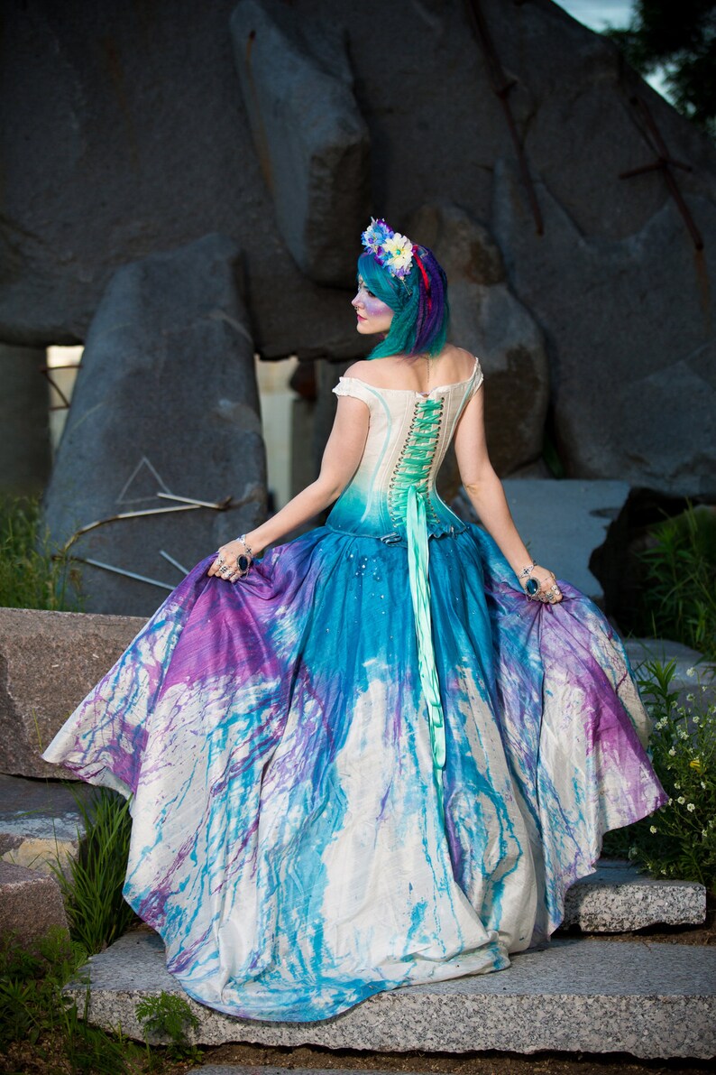 Galaxy Wedding Dress Off Shoulder Dress Starry Night Fairy Wedding Dress Painted Dress Unique Wedding Dress Space Princess Gown image 3