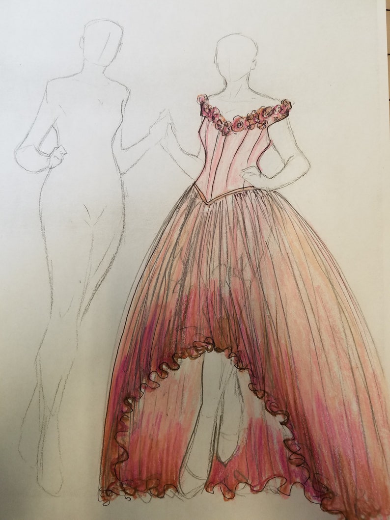 Custom Wedding Dress Design Fashion Sketch or Custom Cosplay Fashion Illustration for Steampunk Gothic Clothing image 3