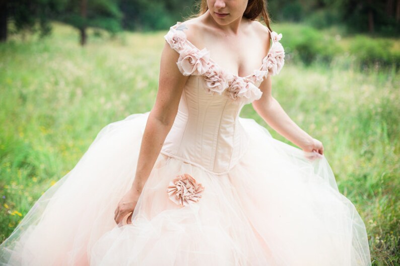 Pink Fairy Wedding Dress Blush Ball Gown Off the Shoulder Unique Corset Alternative Tulle Skirt Fantasy Petite to Plus Size Custom image 4