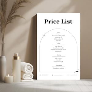 Price List Template Editable Price List Template CANVA Beauty Salon Price List Printable Pricing Guide Pricing Sheet Instant Download
