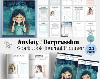 Anxiety Worksheet Journal Templates Therapy worksheet CBT Worksheets Mental Health Printable and Editable Template Anxiety Journal Workbook