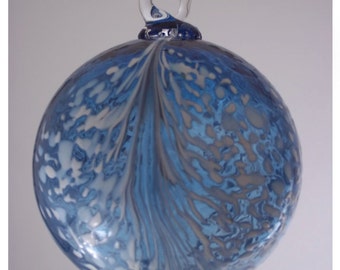 Aquamarine Blue Angel Feather Blown Glass Ornament 3.5 inches FREE SHIPPING