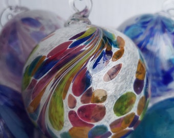 Mosaic Peacock Jello Feather Blown Glass Ornament 3.5 inches FREE SHIPPING