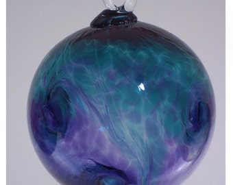 Lagoon and Purple Tropical Swirl Blown Glass Ornament 3.5 inches FREE SHIPPING