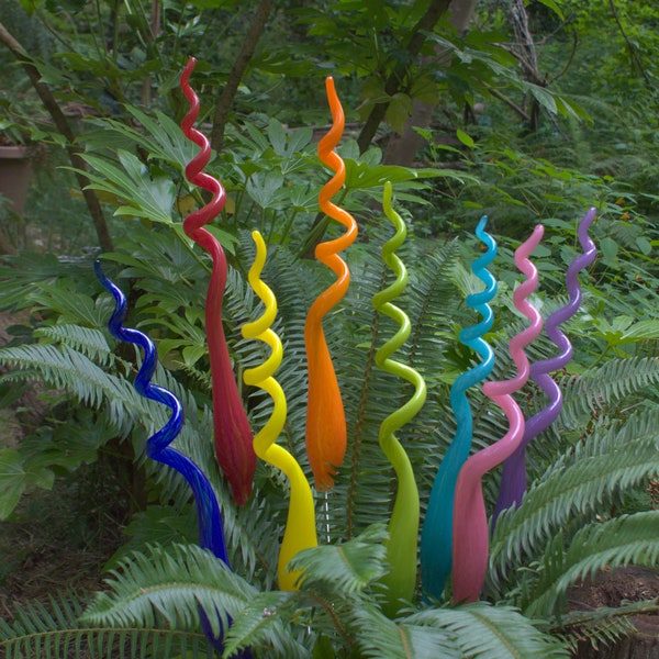 One TURQUOISE BLUE Blown Glass Garden Art Plant Stake  24 inches tall free shipping