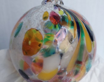 Jewels in Snow Peacock Feather Blown Glass Ornament 3.5 inches FREE SHIPPING