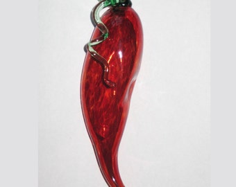 Blown Glass Ornament Red Hot Spicy Chili Pepper 4-6 inches FREE SHIPPING