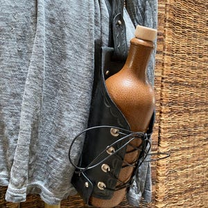 Leather Bottle Holder, Scroll holder, Leather Drink holder