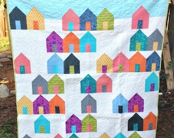 Trapunta, trapunta fatta a mano - Suburbs di Cluck Cluck Sew - Trapunta moderna - Grande formato da coperta