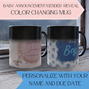 Gender reveal mug, gender reveal ideas, new baby announcement, gender announcement, baby announcement, color changing mug, baby shower gift
