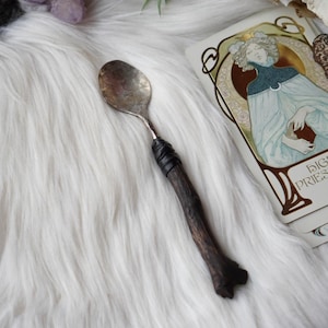 Handcrafted Silver-Plated Ritual Spoon: Hazelwood Handle, Mystic Altar Tool