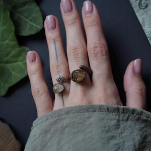 Citrine Copper Rings | Adjustable Crystal Jewelry | Handmade Statement Rings | Witchcore Copper Jewelry | Boho Citrine Ring Gift