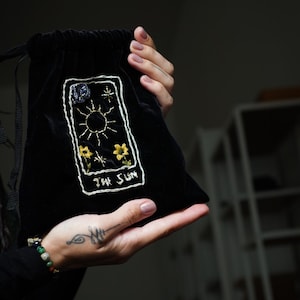 The Sun Tarot Pouch: Hand Embroidered Velvet Bag