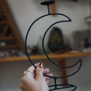 Crescent Moon Metal Candle Holder | Witchy Altar Decor | Unique Gift | Mystical Home Decor Stand