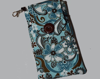 Handmade Floral Fabric Phone Sleeve with Pocket & Clasp